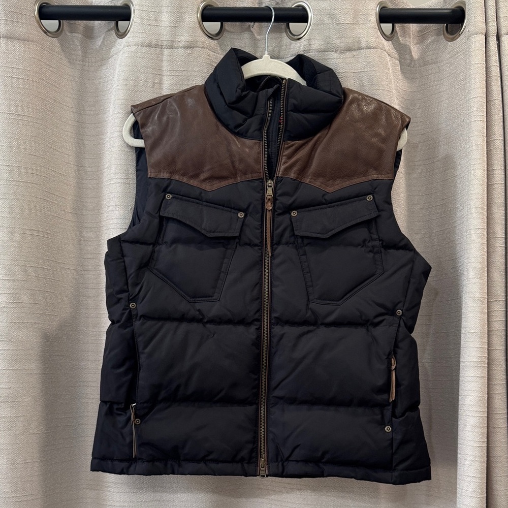 Ralph Lauren RLX Black And Brown Cow Hide Leather Down Vest Women’s Size L